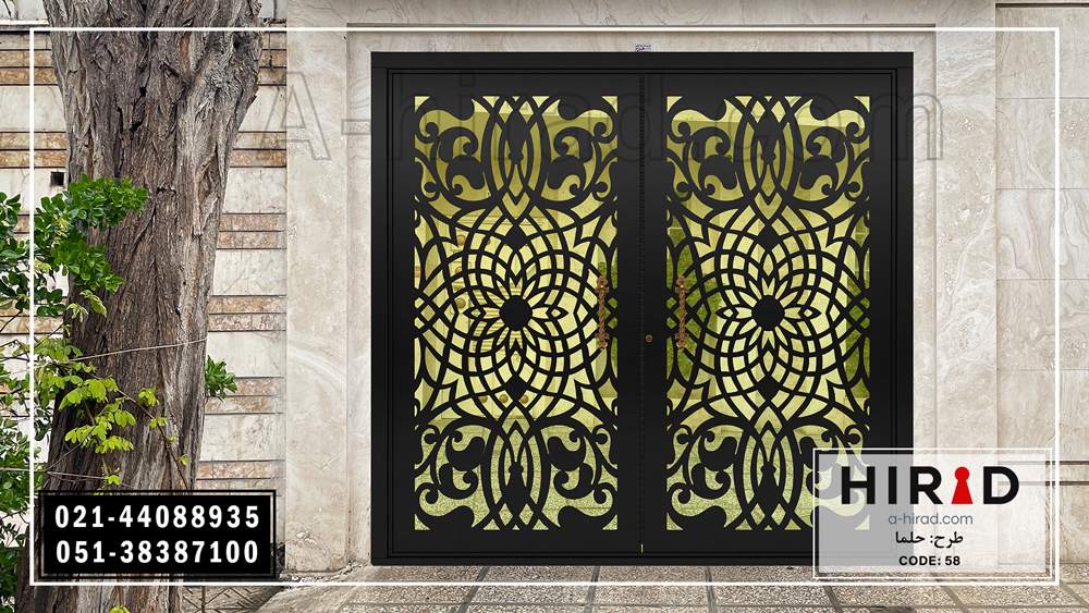 درب دو لنگه فلزی تولید هیراد با پوشش رنگ مشکی کوره ای با کیفیت 