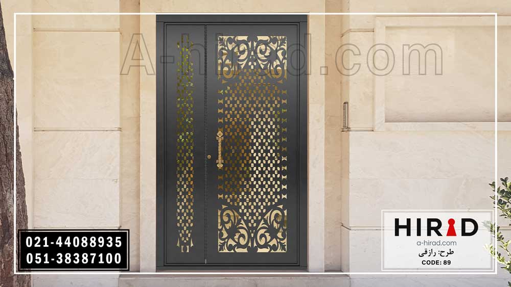 درب حیاط یک و نیم لنگه ساده و شیک هیراد سی ان سی شده طرح رازقی