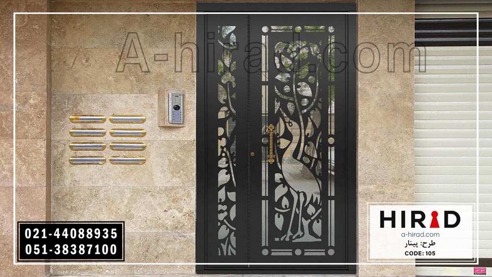 درب حیاط یک و نیم لنگه فلزی لیزری کد 15105 هیراد