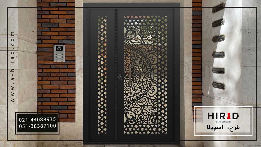 درب حیاط فلزی یک و نیم لنگه طرح اسپیلا کد 15129