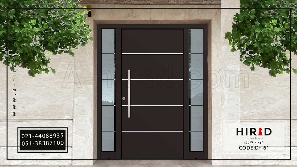 درب حیاط&nbsp; فلزی با کتیبه شیشه&zwnj;ای کد Df-61