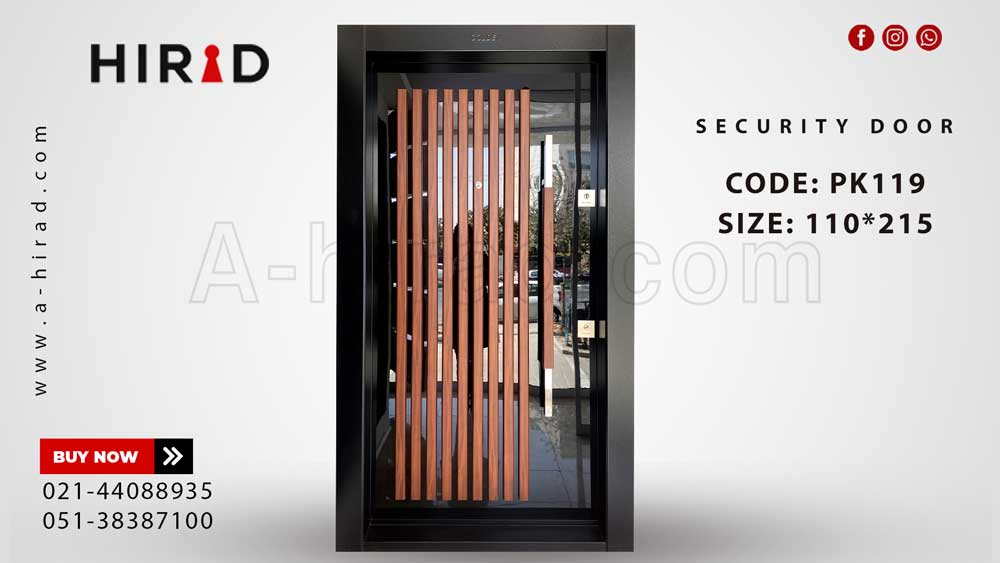 درب ضد سرقت با روکش هایگلس و چوب های عمودی هیراد