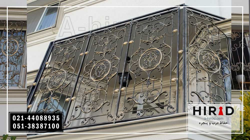 حفاظ پنجره فرفورؤه با امنیت بالا و رنگ آمیزی پتینه طلایی