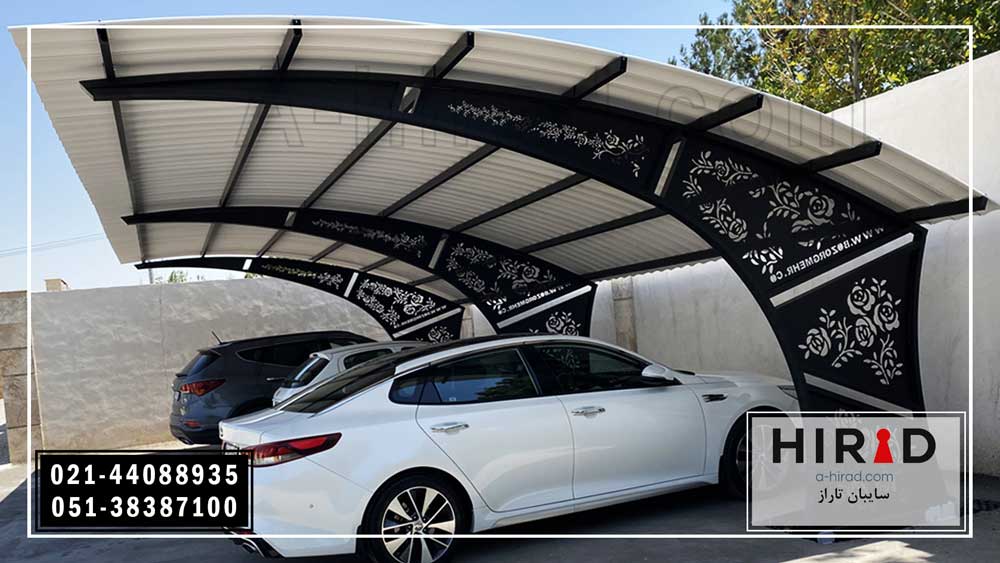 سایبان ماشین طرح تاراز هیراد با سازه فلزی مشکی ظرفیت پارک 4 خودرو