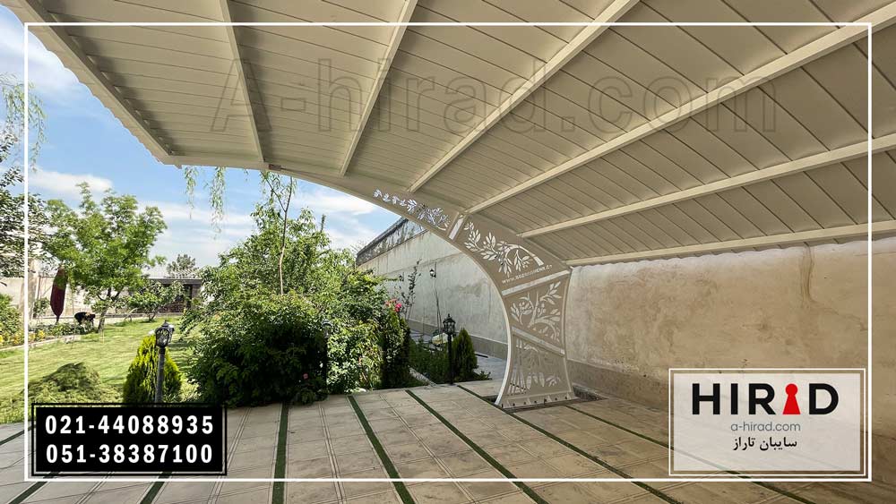 سایبان ماشین طرح تاراز هیراد با پوشش پانل یو پی وی سی سفید مناسب برای پارک 2 خودرو