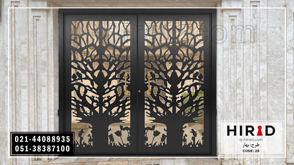 درب فلزی لیزری دو لنگه ویلایی کد 2028 طرح بهار