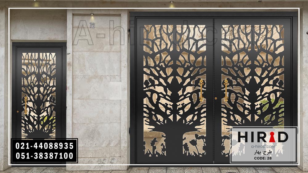 درب فلزی لیزری دو لنگه ویلایی کد 2028 طرح بهار