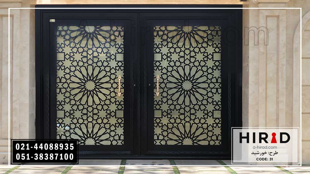 درب باغی دو لنگه فلزی کد 2031 طرح خورشید