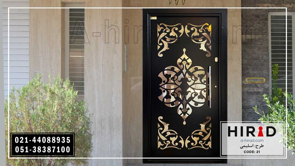 درب تک لنگه طرح اسلیمی رنگ مشکی کوره ای هیراد