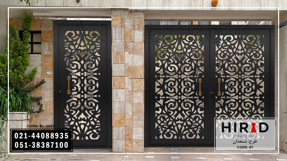 ست درب فلزی نفررو و ماشین رو لیزری با طرح شمعدانی هیراد