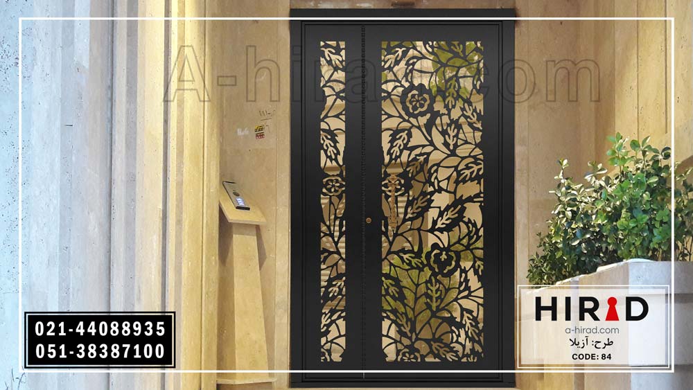 تصویر درب فلزی لیزری تولید شده شرکت هیراد مناسب برای ورودی لابی ساختمان 