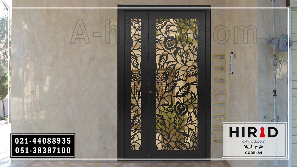 عکس درب فلزی بسیار زیبا و ایمن هیراد سی ان سی شده با طرح آزیلا 